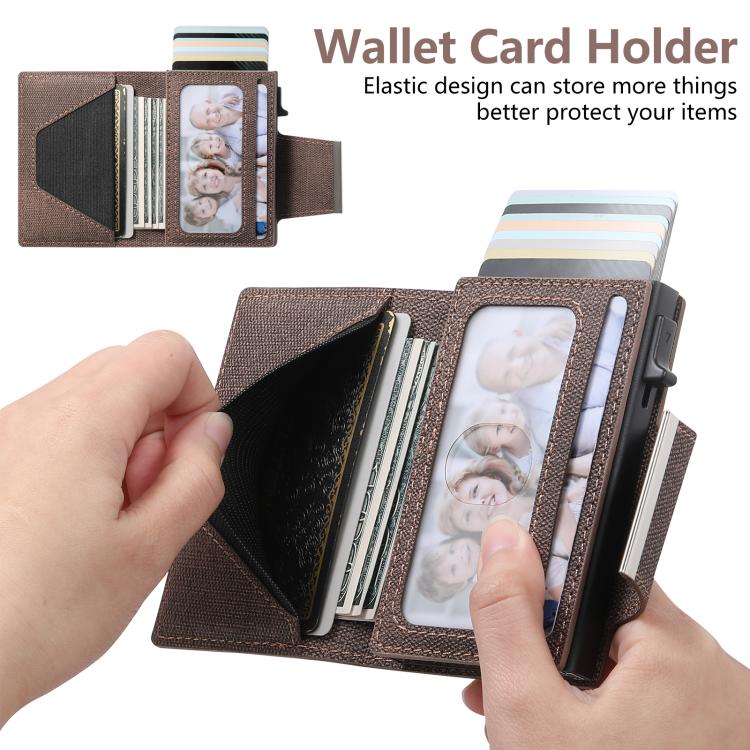 Suteni Denim Buckle Button Automatically Pops Out the Card Box(Brown) - British D'sire