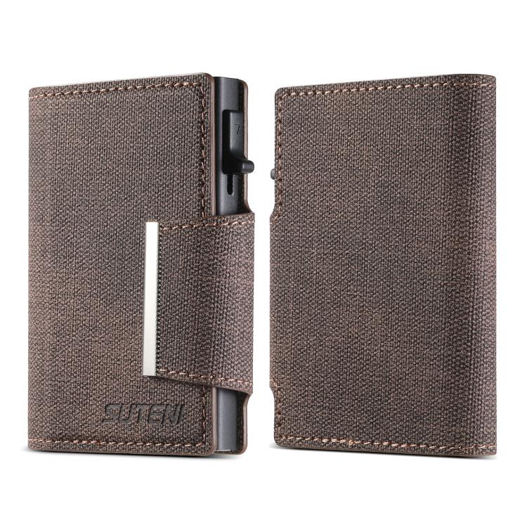 Suteni Denim Buckle Button Automatically Pops Out the Card Box(Brown) - British D'sire
