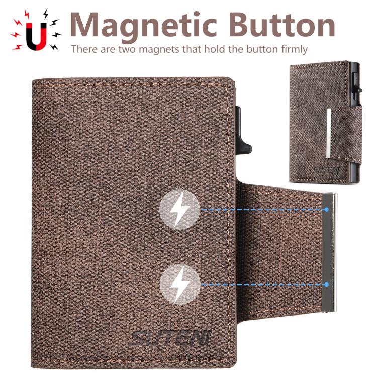 Suteni Denim Buckle Button Automatically Pops Out the Card Box(Brown) - British D'sire