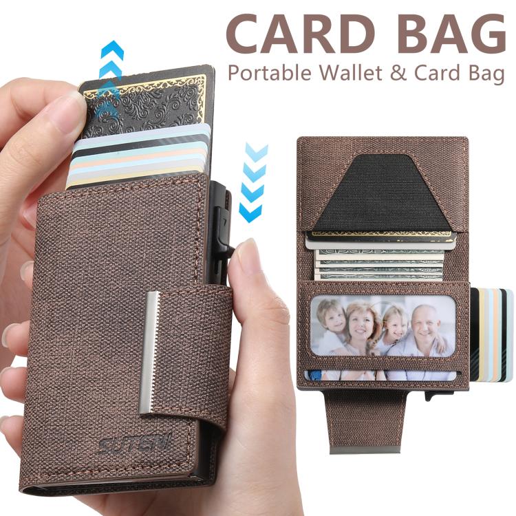 Suteni Denim Buckle Button Automatically Pops Out the Card Box(Brown) - British D'sire