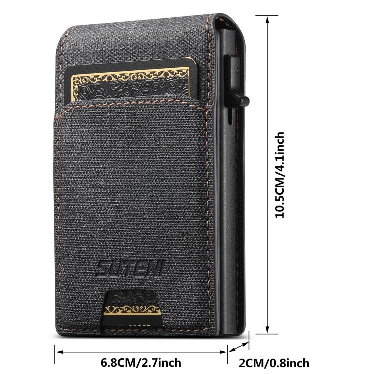 Suteni Denim Pattern Button Automatically Pops Out the Card Box(Black) Secondary image