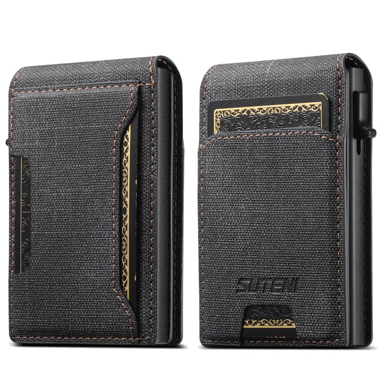 Suteni Denim Pattern Button Automatically Pops Out the Card Box(Black) - British D'sire Main image