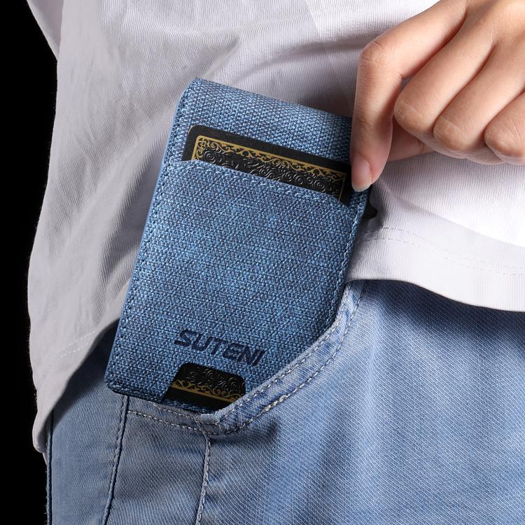Suteni Denim Pattern Button Automatically Pops Out the Card Box(Blue) - British D'sire
