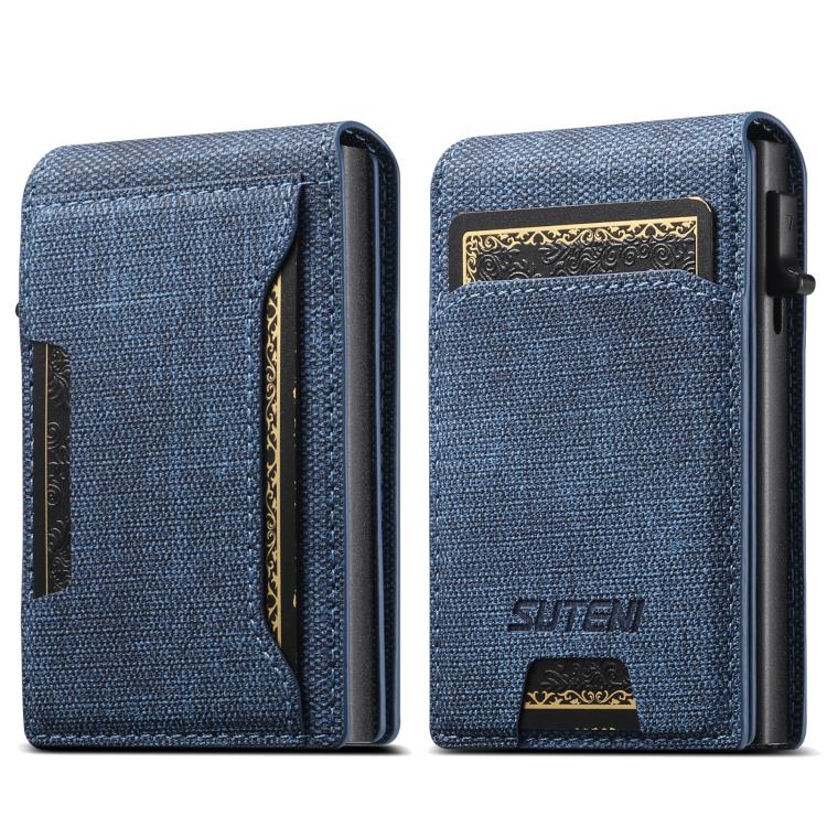 Suteni Denim Pattern Button Automatically Pops Out the Card Box(Blue) - British D'sire Main image