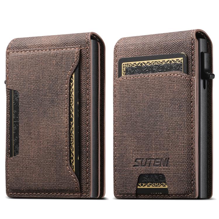 Suteni Denim Pattern Button Automatically Pops Out the Card Box(Brown) - British D'sire Main image