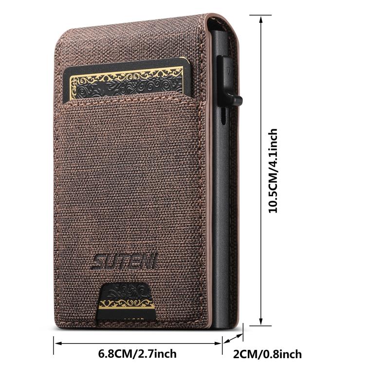 Suteni Denim Pattern Button Automatically Pops Out the Card Box(Brown) Secondary image