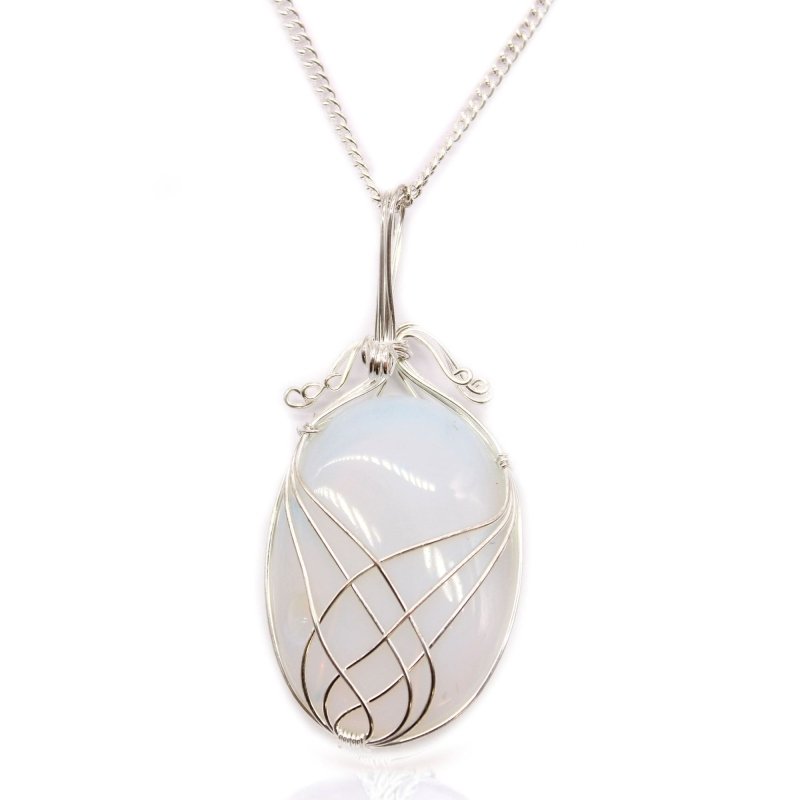 Swirl Wrapped Gemstone Necklace - Opalite - Indian Gemstone Necklaces - British D'sire