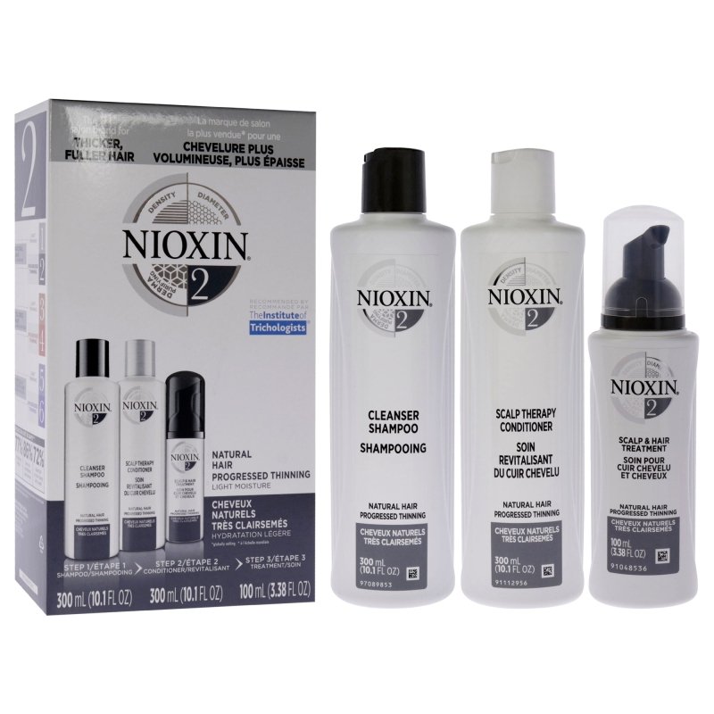 System 2 Kit by Nioxin for Unisex - 3 Pc 10.1oz Cleanser Shampoo, 10.1 oz Scalp Therapy Conditioner, 3.38oz Scalp and Hair Treatment - 10.1oz Cleanser Shampoo, 10.1 oz Scalp Therapy Conditioner, 3.38oz Scalp and Hair Treatment - British D'sire