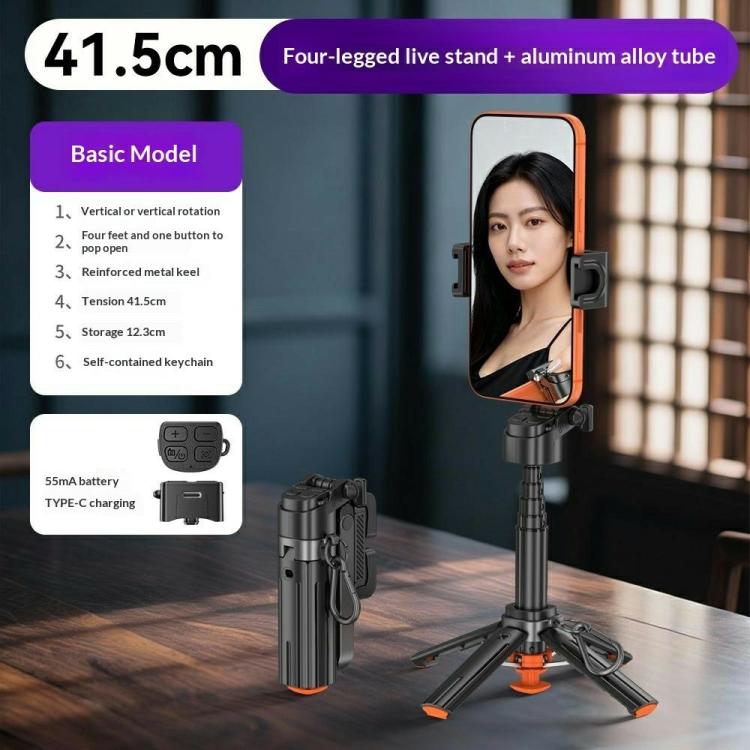 T13Y Auto Open Zinc Alloy Phone Handle Holder Bluetooth Selfie Stick Extendable Tripod(Black) Secondary image