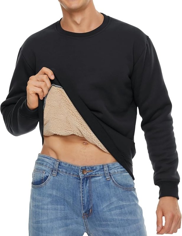 TACVASEN Men's Sweatshirts Warm Fleece Jumpers Sherpa Lined Pullover Sweater Classic Cotton Winter Sweatshirt - Hoodies & Sweatshirts - British D'sire