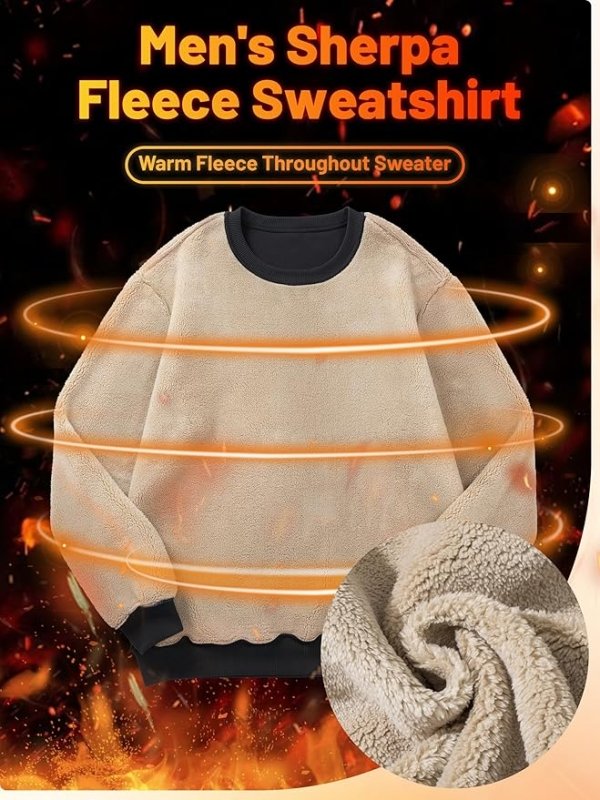 TACVASEN Men's Sweatshirts Warm Fleece Jumpers Sherpa Lined Pullover Sweater Classic Cotton Winter Sweatshirt - Hoodies & Sweatshirts - British D'sire