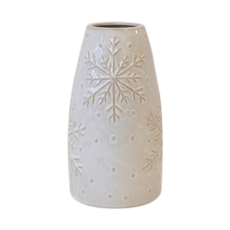 Tall Frosted Snowflake Vase Seasonal Ceramic Vase - Christmas Decor - British D'sire