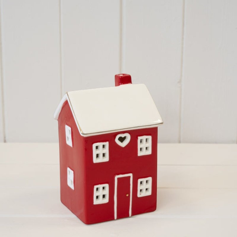 Tall Red Ceramic LED Heart House - Figurines - British D'sire