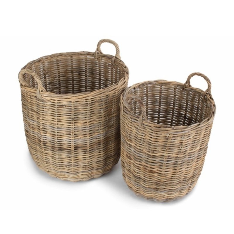 Tall Round Fireside Grey Rattan Log Basket Secondary image