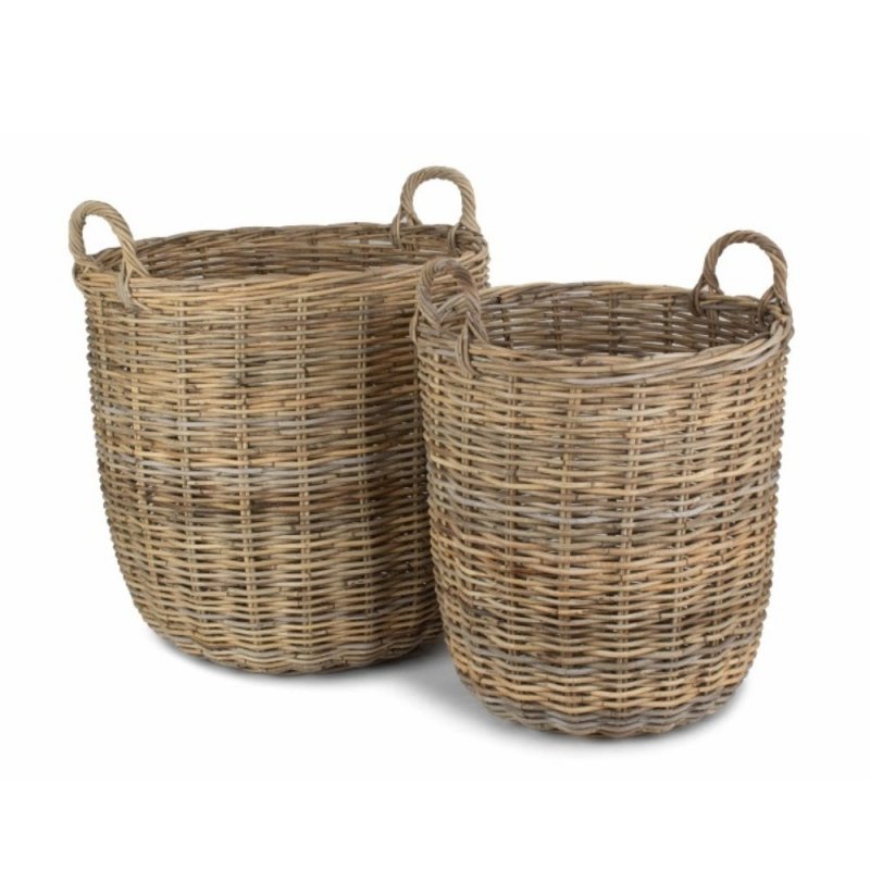 Tall Round Fireside Grey Rattan Log Basket - Log Baskets - British D'sire Main image
