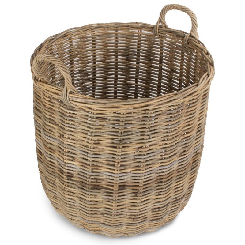 Tall Round Fireside Grey Rattan Log Basket - Log Baskets - British D'sire