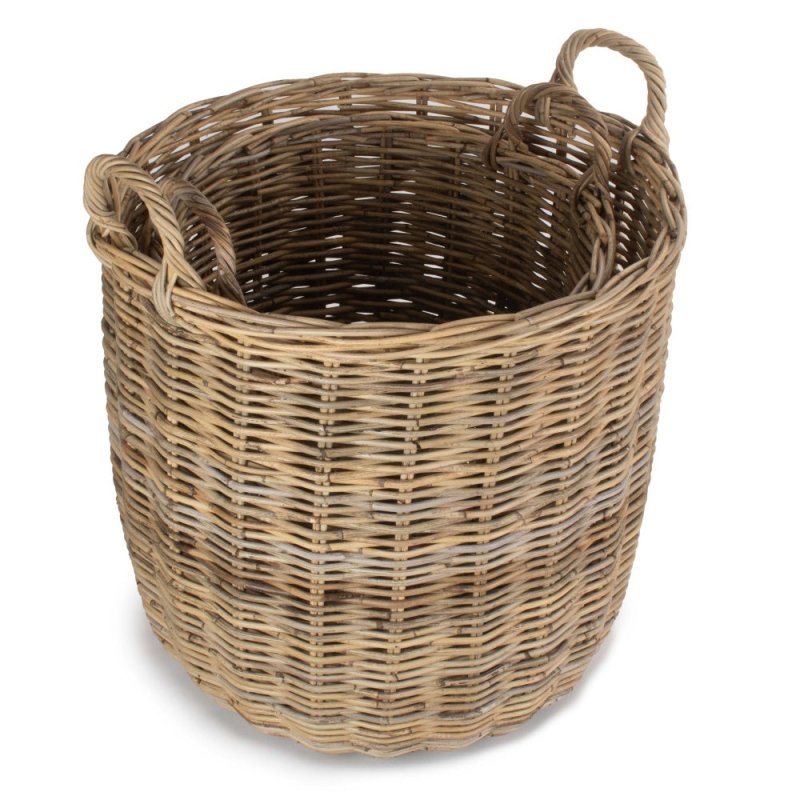 Tall Round Fireside Grey Rattan Log Basket - Log Baskets - British D'sire