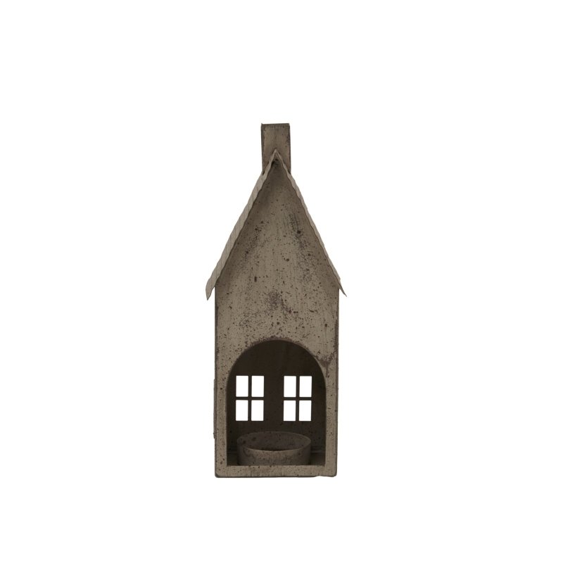 Tall Rustic Metal House Tealight With Glass Votive - Candle Holder - British D'sire