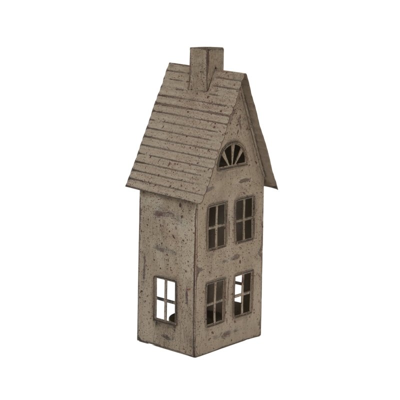 Tall Rustic Metal House Tealight With Glass Votive - Candle Holder - British D'sire