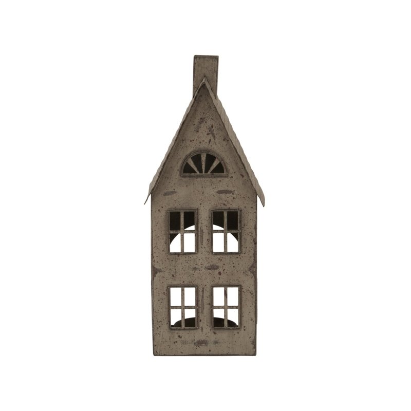 Tall Rustic Metal House Tealight With Glass Votive - Candle Holder - British D'sire