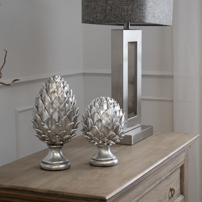 Tall Silver Pinecone Finial Decorative Artificial Stem - Figurines - British D'sire