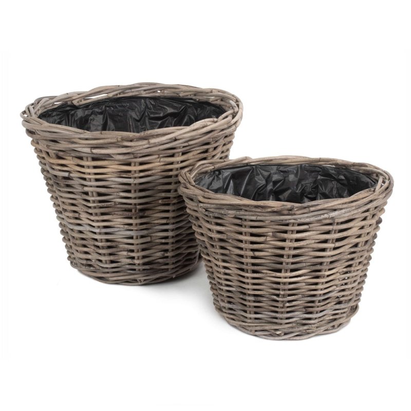 Tapered Rattan Round Planter with Plastic Lining - Trugs - British D'sire Main image
