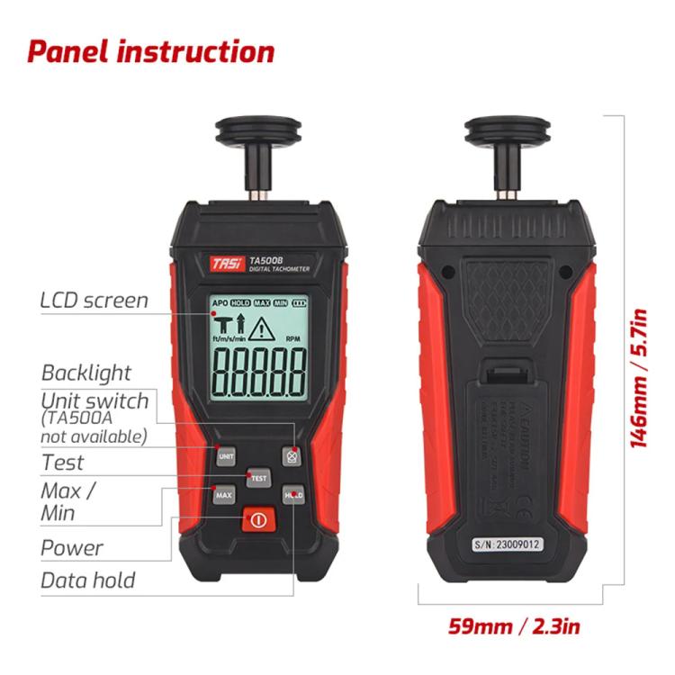 TASI TA500B Contact Measurement Laser Tachometer Digital Display Measuring Speed Meter(Black Red) Secondary image