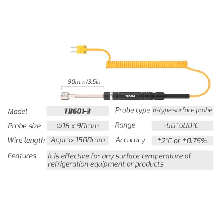 TASI TB601 - 3 Surface Thermocouple K - Type Probe Use With Thermometer - British D'sire
