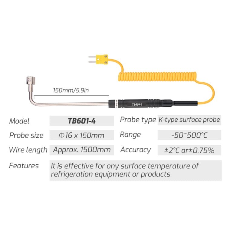 TASI TB601 - 4 Elbow Surface Thermocouple K - Type Probe Use With Thermometer - British D'sire
