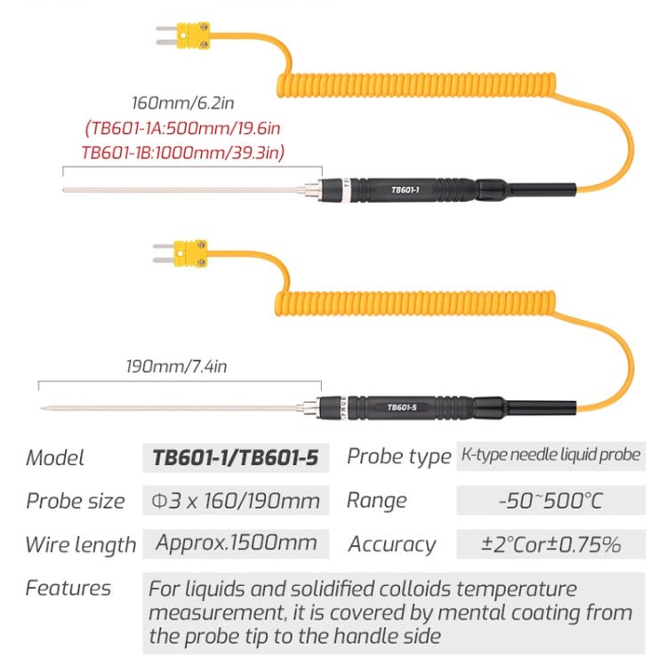 TASI TB601 - 5 Pointed Needle Liquid Probe K - Type Probe Use With Thermometer - British D'sire