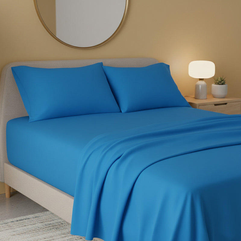 Flannelette Flat Sheet Soft Brushed Cotton Bedding for Warmth Comfort - Super King - Blue