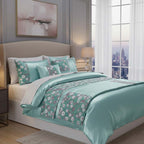 Embroidery Duvet Cover Set Luxury Bedding with Matching Pillowcases - Runner - Teal