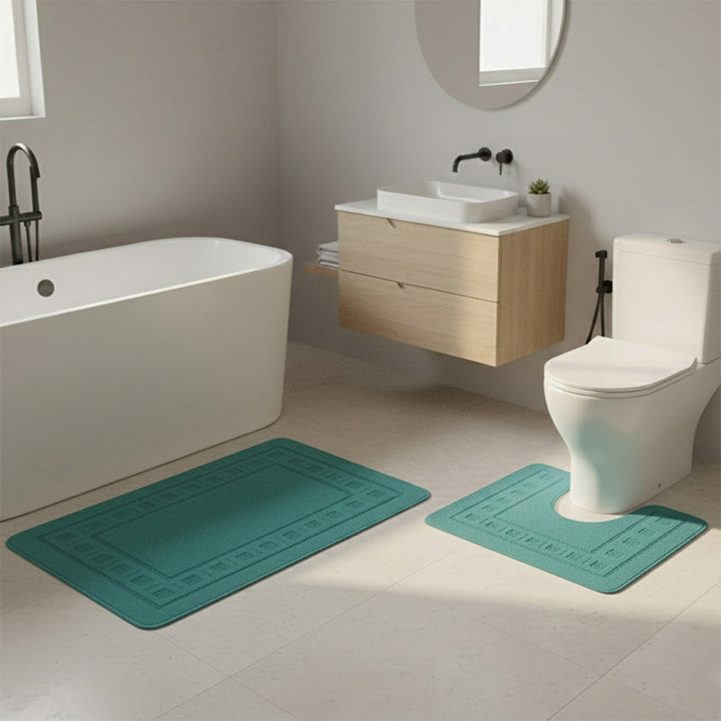 2 Piece Box Design Bath Mat Set Soft Absorbent Non-Slip Bathroom Mats - Silver