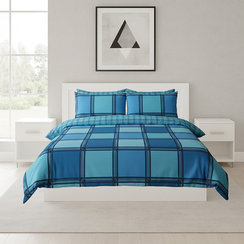Box Print Duvet Cover Set Contemporary Square Pattern Bedding - Single - Chocolate