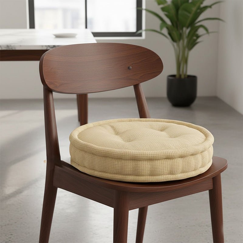 Teddy Fabric Round Booster Cushion Soft Seat Riser Pad for Dining Chair - Beige - British D'sire