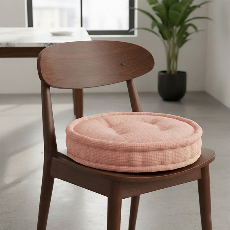 Teddy Fabric Round Booster Cushion Soft Seat Riser Pad for Dining Chair - Cream - British D'sire