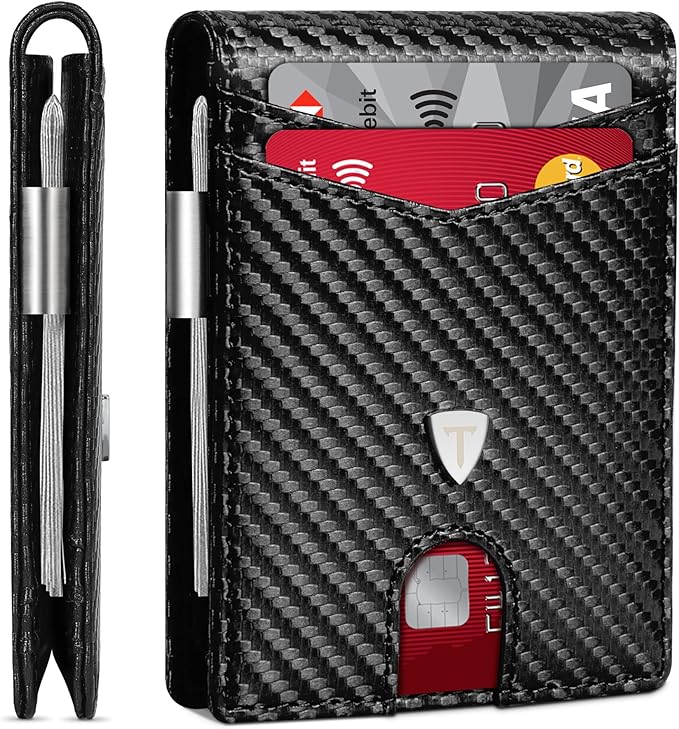TEEHON Mens Wallets Slim RFID Blocking Carbon Fiber Leather Wallets ...