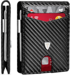 TEEHON Mens Wallets Slim RFID Blocking Carbon Fiber Leather Wallets Mens with up to 12 Credit Card Holder, Strong Money Clip & ID Window Minimalist Bi - Fold Wallets for Men UK with Gift Box - Black - Men's Wallets - British D'sire