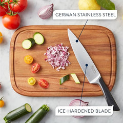 Tefal Jamie Oliver Kitchen Knives Set, 5 Pieces: Knife Block, Chef, Bread, Santoku, Utility, Paring Knives, German Stainless Steel, Ice Hardened Blades, Sharp Blades, Comfortable Grip, K267S556. - Kitchen Knives Set - British D'sire