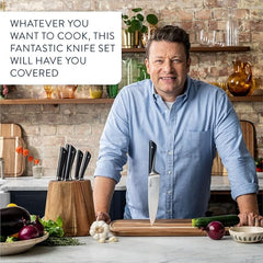 Tefal Jamie Oliver Kitchen Knives Set, 5 Pieces: Knife Block, Chef, Bread, Santoku, Utility, Paring Knives, German Stainless Steel, Ice Hardened Blades, Sharp Blades, Comfortable Grip, K267S556. - Kitchen Knives Set - British D'sire