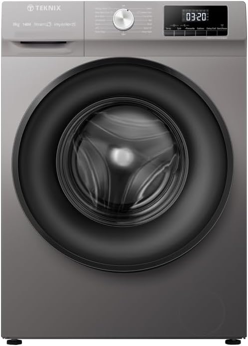 Teknix TKW8142HS 8Kg 1400 Spin Washing Machine, Steam program, 15 Min Quick Wash - Titanium Silver - British D'sire Main image