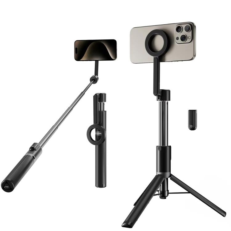 TELESIN 1.3m Magnetic Selfie Stick Tripod Phone Stand for Outdoor Vlog & Live Streaming with Bluetooth Remote(Black) - British D'sire Main image