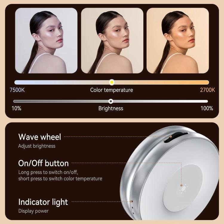 TELESIN S5 - BGD - 01 Mini Phone Magnetic Beauty Replacement Light Tri - color Temperature Portable Selfie Mirror Rotating Stretching Pocket Lamp - British D'sire