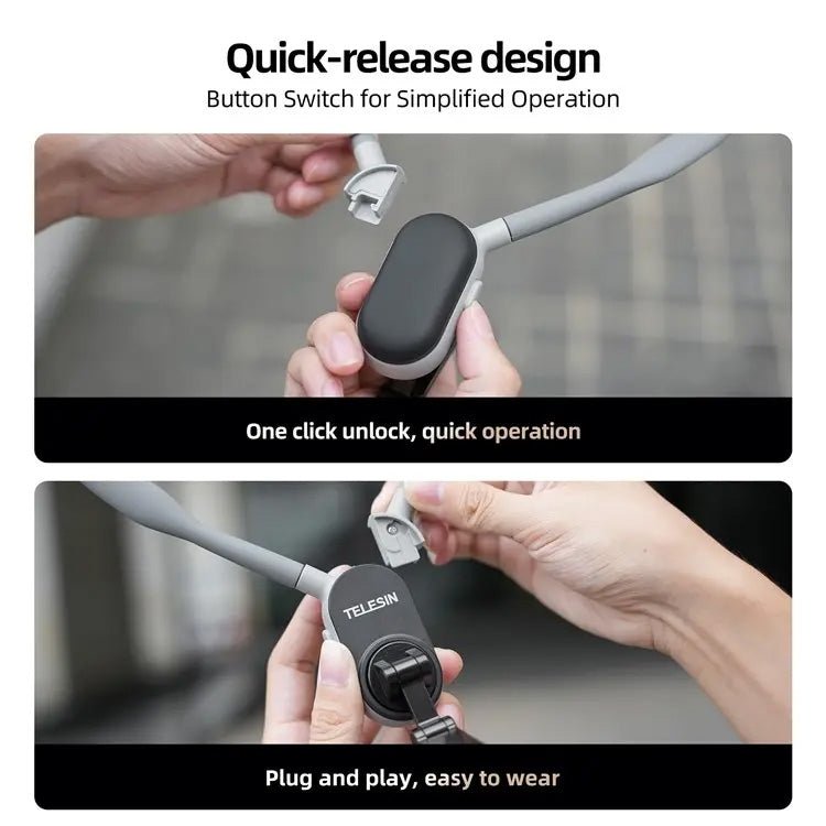 TELESIN Silicone Neck Mount Magnetic Selfie Stick Phone Neck Holder(Gray) - British D'sire