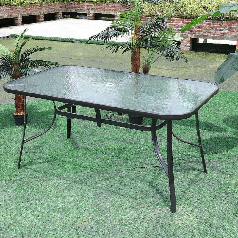 Tempered Glass Outdoor Coffee Table with Parasol Hole 150*90cm - Coffee Table - British D'sire