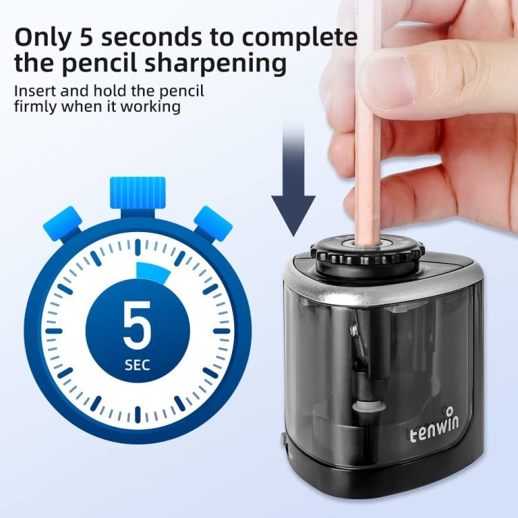 TENWIN Electrical Pencil Sharpener Student Stationery Semi - Automatic Sharpeners Battery Model(Black) - British D'sire