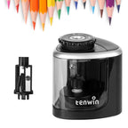 TENWIN Electrical Pencil Sharpener Student Stationery Semi - Automatic Sharpeners Battery Model(Black) - British D'sire