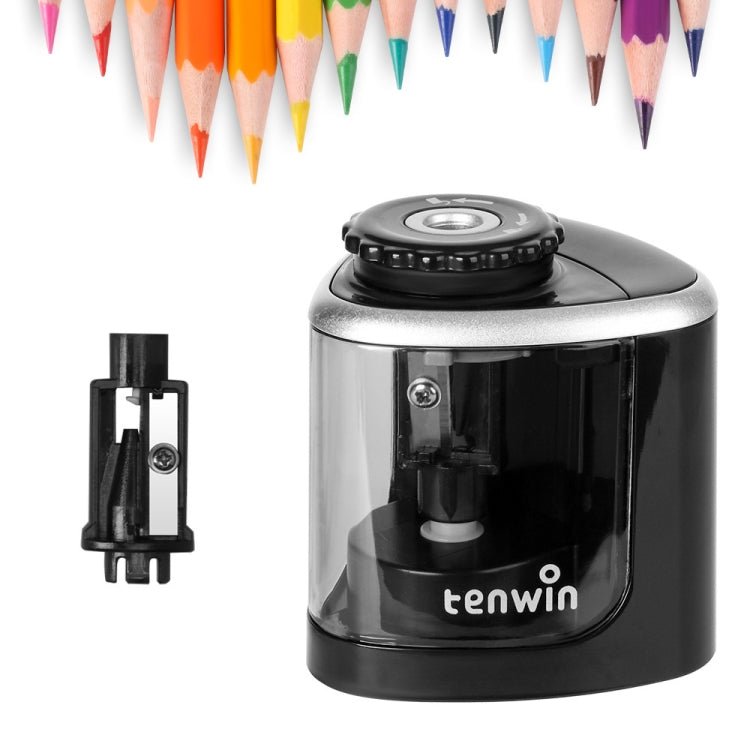 TENWIN Electrical Pencil Sharpener Student Stationery Semi - Automatic Sharpeners Battery Model(Black) - British D'sire