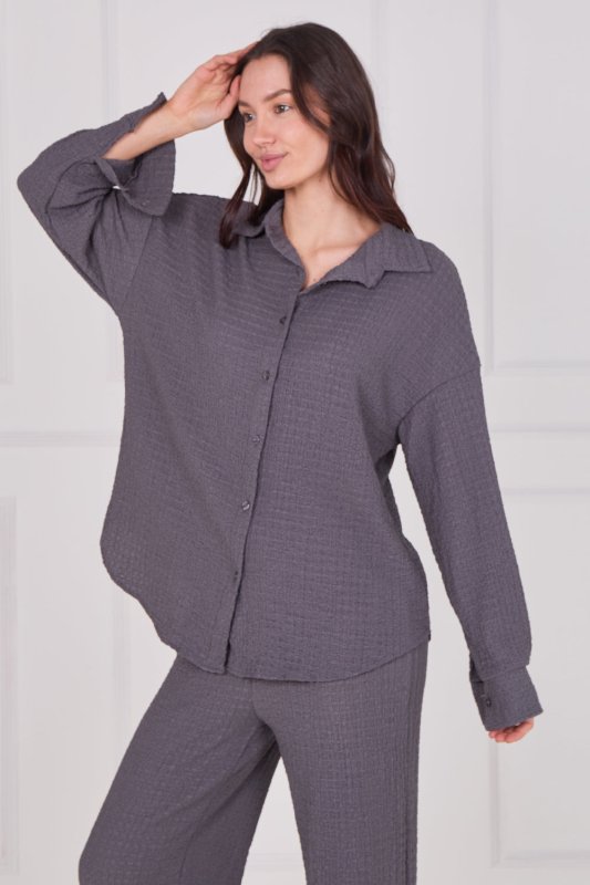 Textured Shirt & Wide - Leg Trouser Co - Ord Set - co ord set - British D'sire