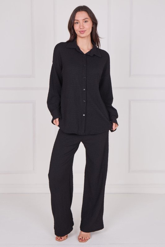 Textured Shirt & Wide - Leg Trouser Co - Ord Set - co ord set - British D'sire